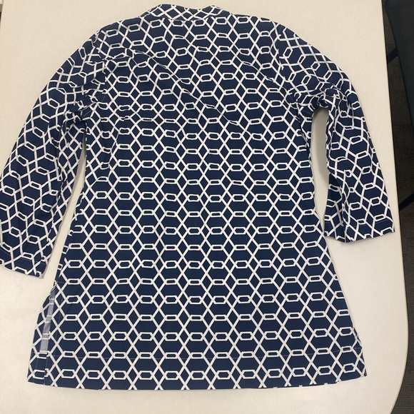 ⚡️SALE⚡️Brooks Brothers V Neck Geometric Pattern Cotton Tunic - Picture 2 of 4